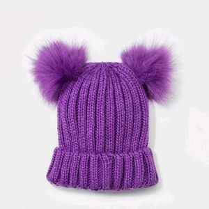 Girls' Faux Fur Pom Beanie - Cat & Jack One Size